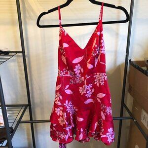 Express Red Floral Mini Romper with Ruffle, New Without Tags
